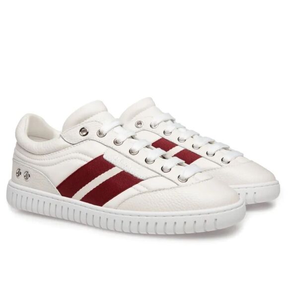 New Bally Player Striped Leather Sneakers White/ Ted Size 39/ US 9 - Picture 14 of 14